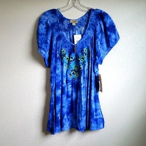 NWT Embroidered One World Tie Dyed  Peasant Blouse 2X